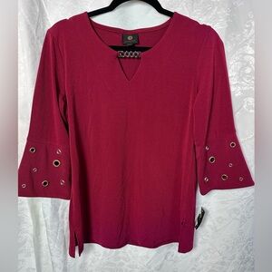JM Collection Red Bell Sleeve Blouse with Cut Out Embellishments